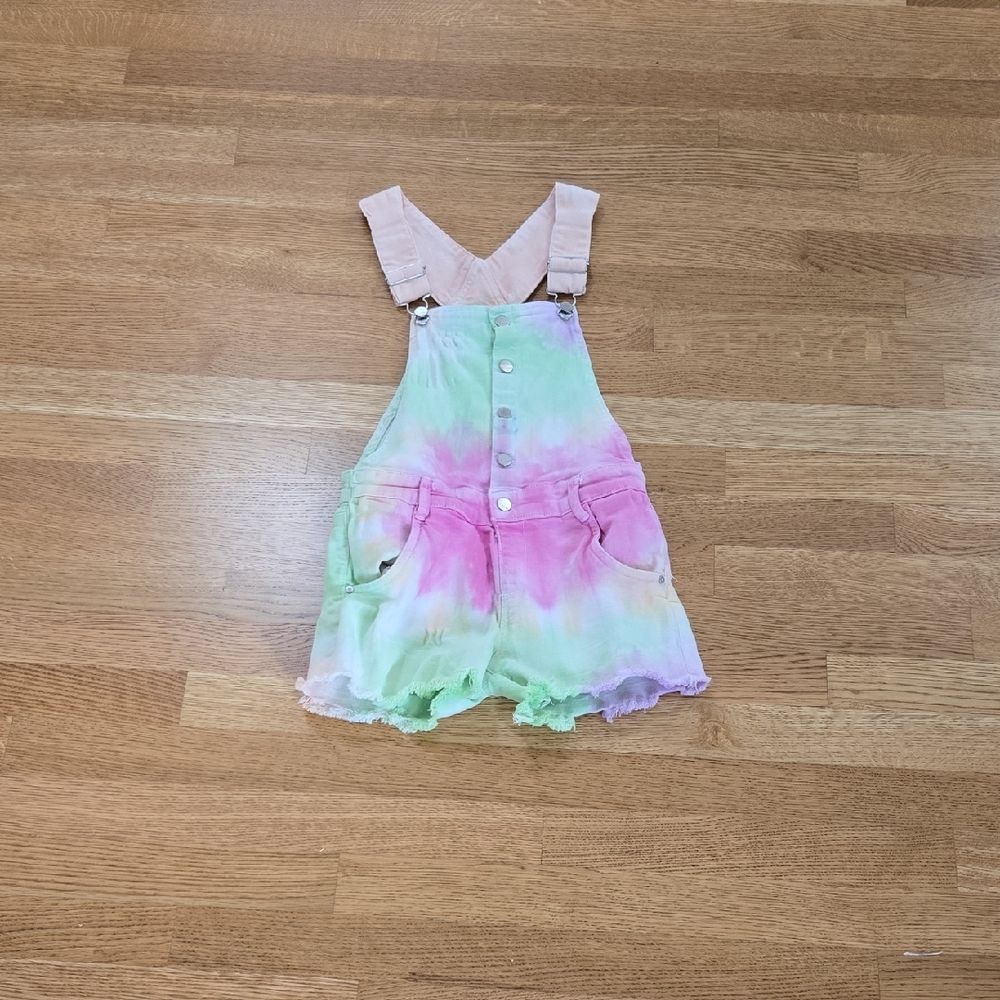 Tractr Pink and Green Tie-Dye Kids Overalls